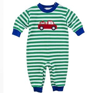 Florence Eiseman Fall is in the Air Stripe Knit Apple Truck Longall Romper 3M
